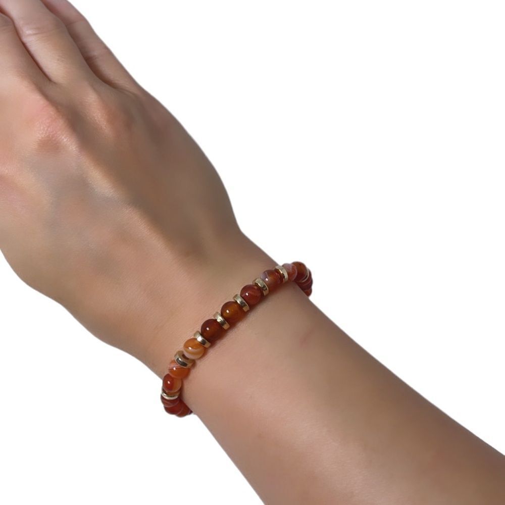 NWT Wool + Pepper Co. Zodiac + Gemstone - Cancer + Carnelian Bracelet (Gold) 6mm - Picture 5 of 7